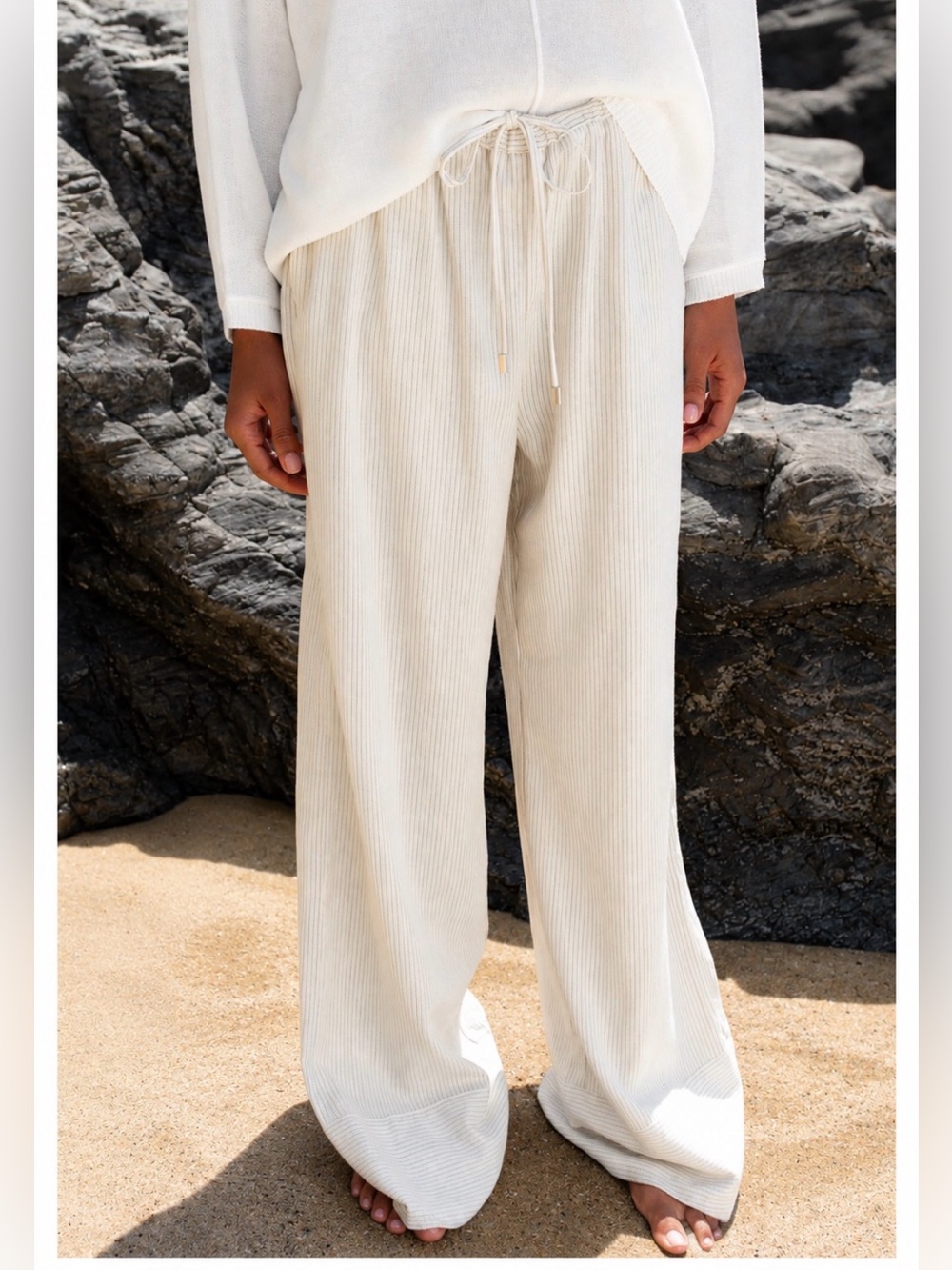 Zara Wide Leg Stripe Linen Pants